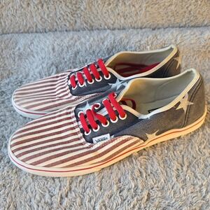 Vans Custom Design Women's American Flag‎ Stars & Stripes Red Lace Sneakers 10.5